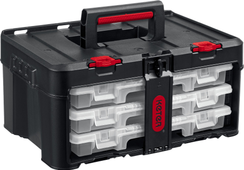 KETER STACKNROLL, 481 х 332 х 233 мм, (19″), пластиковый ящик с 3 органайзерами и 18 ячейками (38406)