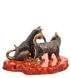 Народные промыслы AM-3087 Фигурка «Кот и Кошка» (латунь, янтарь)