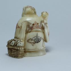 Эксклюзивная нэцкэ Дзюродзин с волшебным музыкальным инструментом и корзиной