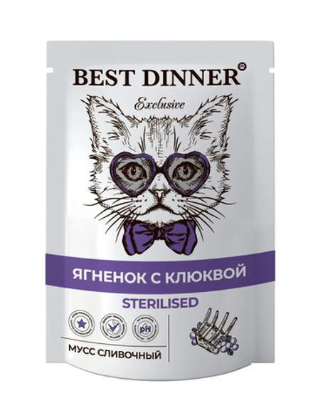 Best Dinner 85г пауч Exclusive Sterilised Влажный корм мусс сливочный для стерилизованных кошек Ягненок с клюквой