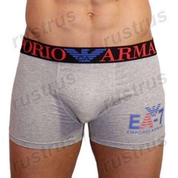 Мужские трусы боксеры серые Emporio Armani с красно-синей резинкой