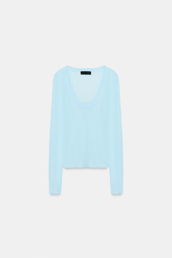 ZARA ТОП ИЗ ТОНЧАЙШЕГО ТРИКОТАЖА, ГОЛУБОЙ
