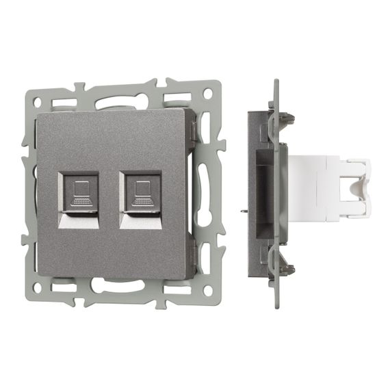 Механизм компьютерной розетки двойной SCT-MPC2-PL-GR (RJ-45, CAT6) Arlight 045338
