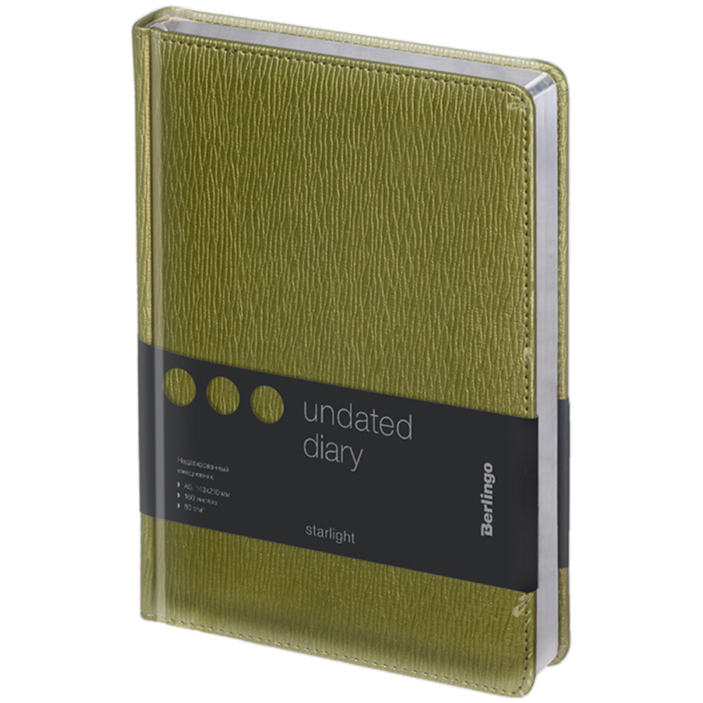Ежедневник недатированный, А5, 160л., кожзам, Berlingo "Starlight", серебр. срез, салатовый
