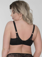 Бюстгальтер с чашкой на тонком поролоне и изысканной зелёной вышивкой (Размер: 65G) (Цвет: черный)