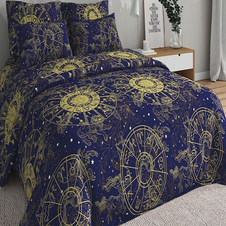 Комплект постельного белья "ВЛ. ЗОДИАК СИНИЙ", бязь Премиум, 100% хлопок, Россия.