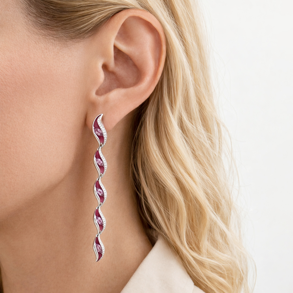 Серьги с Розовыми Сапфирами и Бриллиантами, Эмаль, E0123-81/1