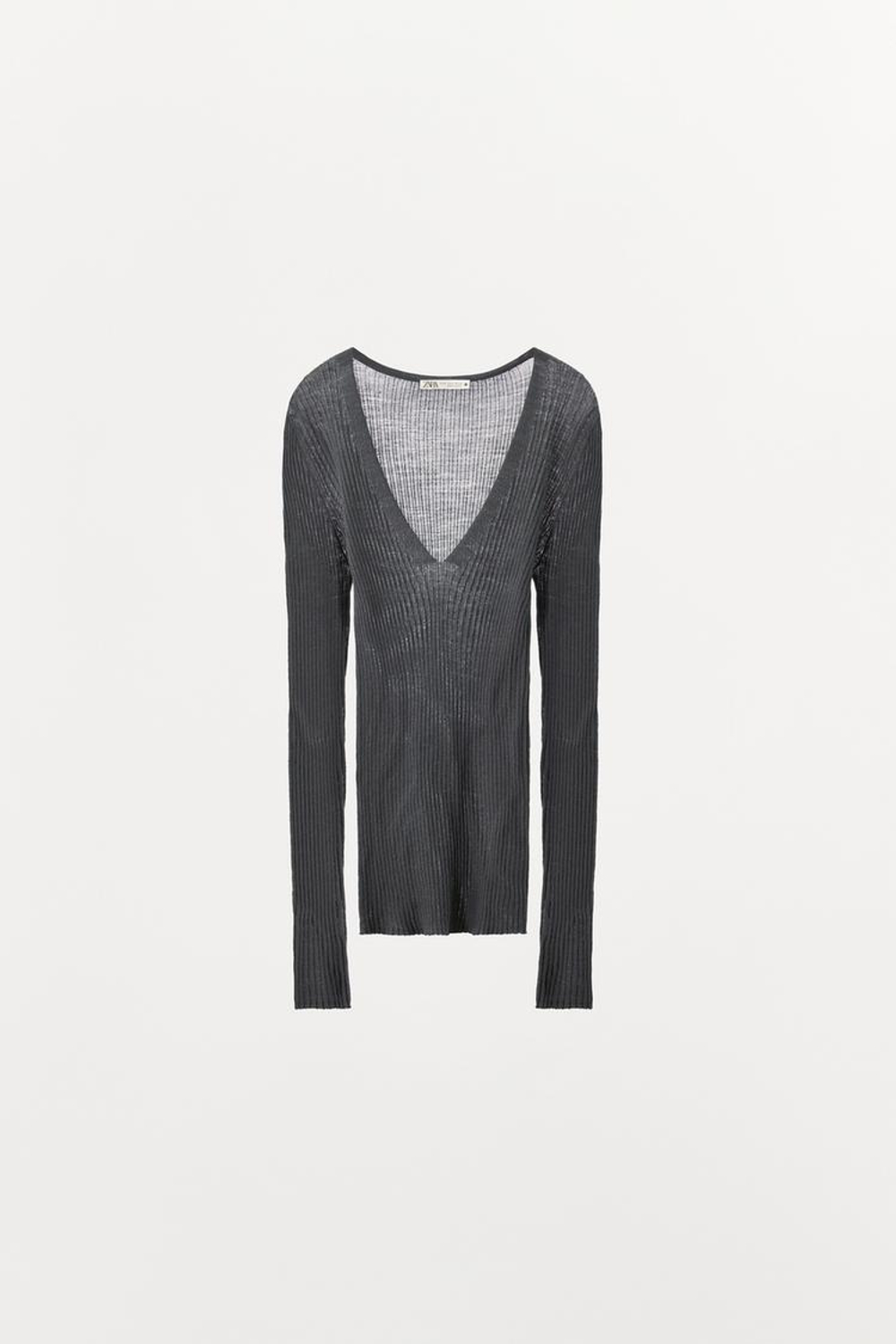 ZARA ТОП В РУБЧИК ИЗ 100% ШЕРСТИ, СЕРЫЙ