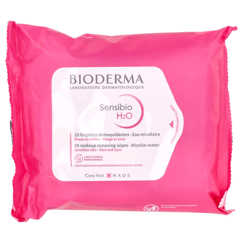 Bioderma, Sensibio H2O, салфетки для снятия макияжа, 25 салфеток