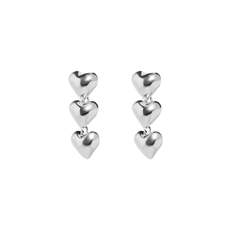 Серьги Серебряные с Тремя Сердцами