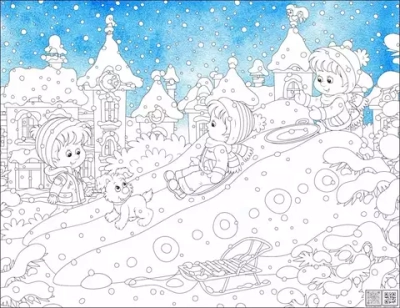 Цифровое панно ID Wall Раскраска в цвете "Катание на ледянках"