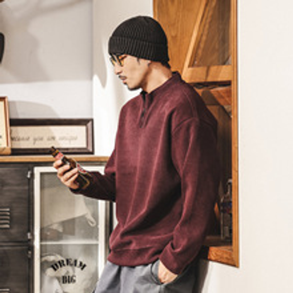 Американский ретро свитшот с полугольфом на молнии, весенне-осенний, новый, с воротником-стойкой, свободный, модный, повседневный мужской куртка