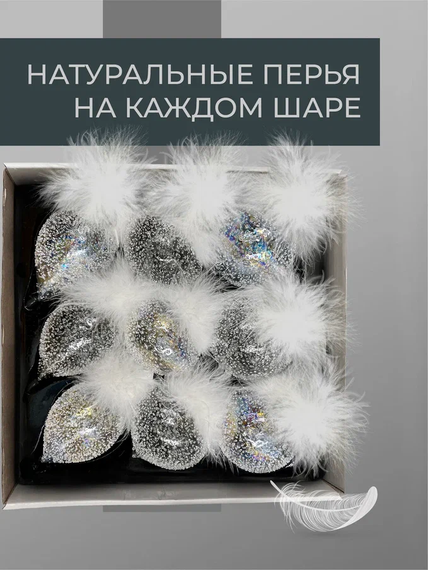 Набор стеклянных украшений Ледяной дождь 80 мм., 9 шт., шар, капля, луковка, прозрачный, Christmas DeLuxe (14033)