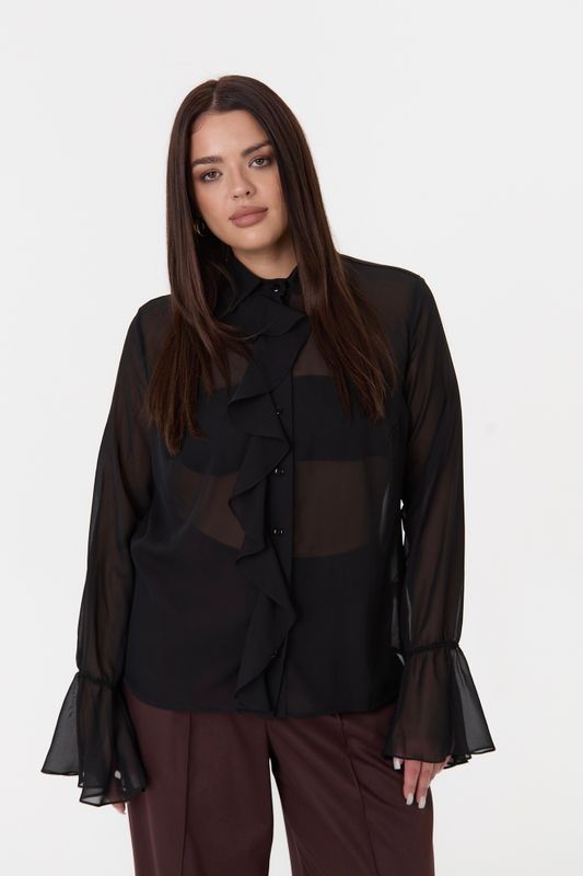 Блузка с воланами из шифона, черный