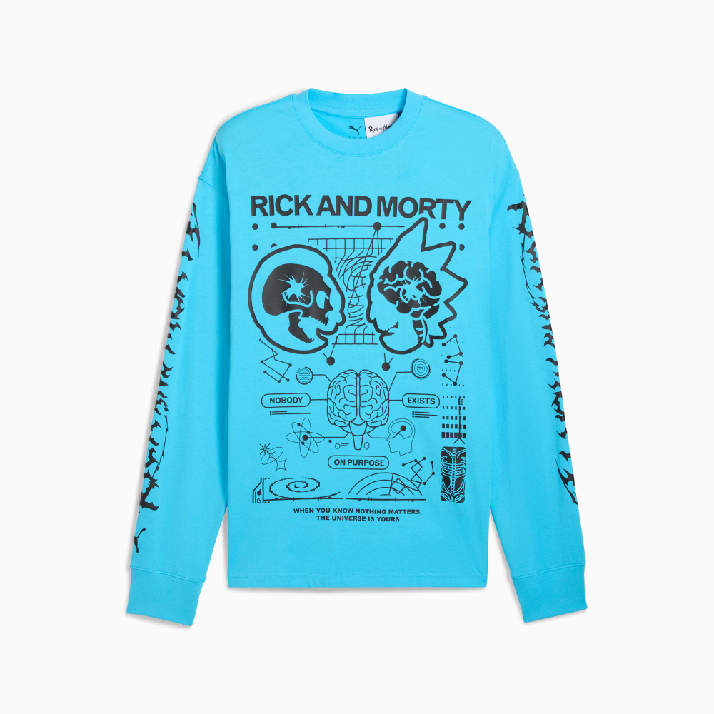 PUMA X RICK AND MORTY БАСКЕТБОЛЬНАЯ ФУТБОЛКАС ДЛИННЫМ РУКАВОМ, БИРЮЗОВЫЙ