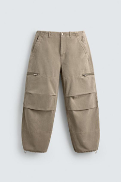 ZARA БРЮКИ-ПАРАШЮТЫ КАРГО, СЕРЫЙ
