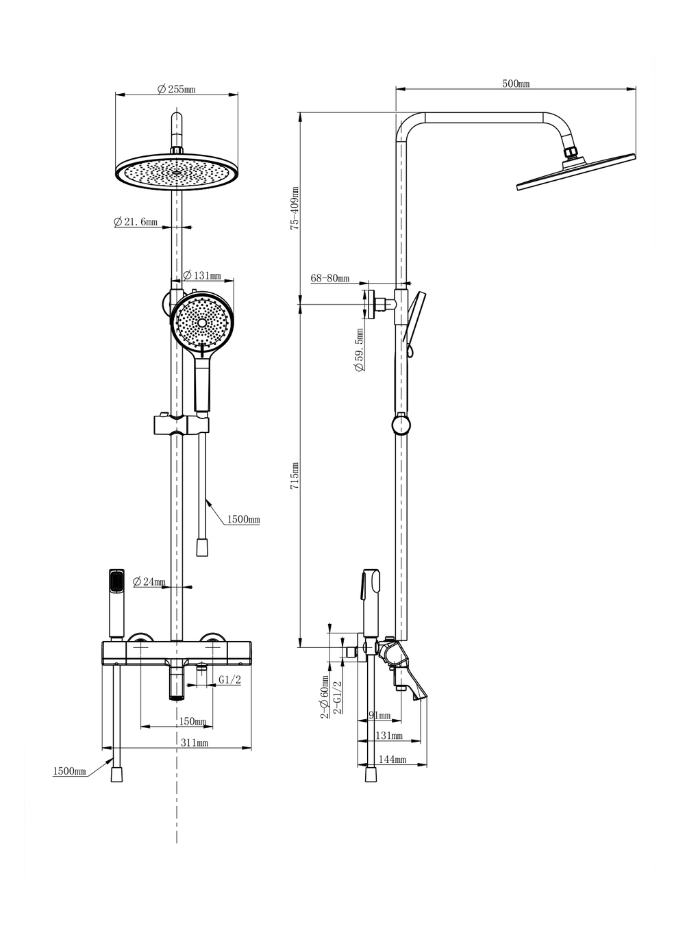 Душевая система с термостатом WONZON & WOGHAND The ONE, Брашированное золото (WW-B3094-BG)
