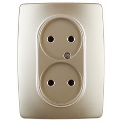 12-2107-04 ЭРА Розетка 2X2P, 16A-250В, IP20, Эра12, шампань