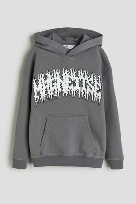 H&M Толстовка с капюшоном и принтом, серый