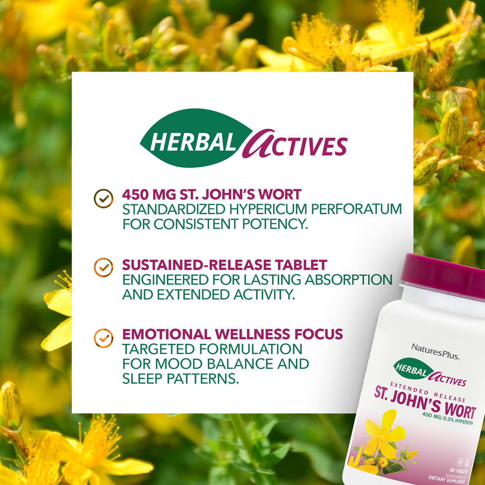 NaturesPlus, Herbal Actives, зверобой, 450 мг, 60 таблеток