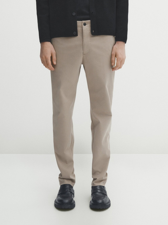 Massimo Dutti Зауженные брюки чинос из рельефной ткани, бежевый