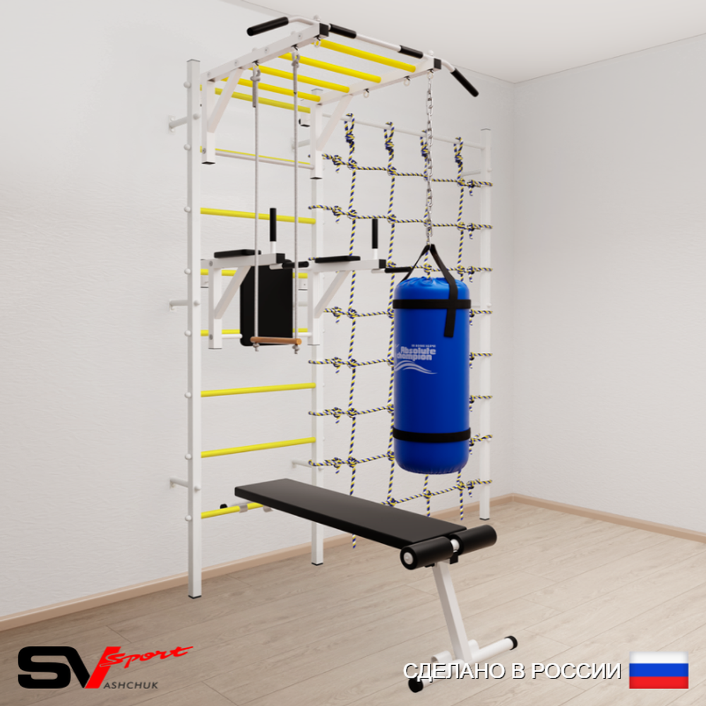 Шведская стенка Sv Sport 55310 (Турник рукоход/Брусья/Скамья/Трапеция/Цепь/Мешок 15кг/Канатный лаз)