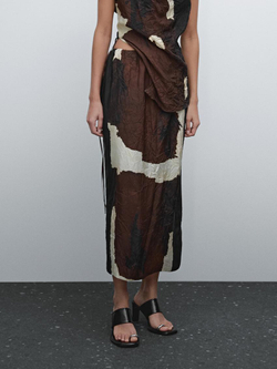 Massimo Dutti Топ в стиле колор-блок с деталью из ткани, шоколадный