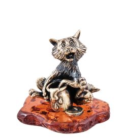 Народные промыслы AM-3956 Фигурка «Кот воришка» (латунь, янтарь)