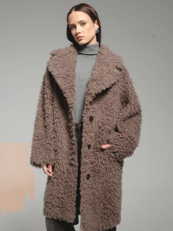 Шуба женская из 100% овечьей шерсти мериноса на зиму, хаки, SilverFox (арт. 1225)
