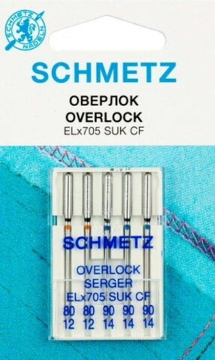 Иглы джерси для плоскошовных машин, хром Schmetz ELx705 SUK CF № 80(2),90(3), 5 шт.