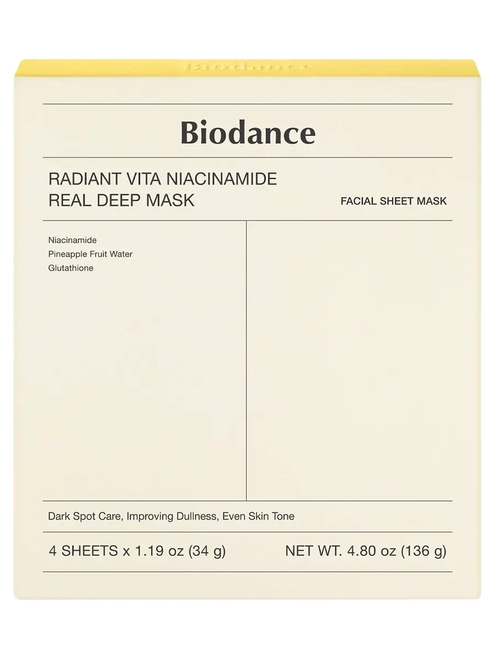 Biodance Осветляющая гидрогелевая маска с витаминным комплексом Radiant Vita Niacinamide Real Deep Mask 34 гр х 4 шт