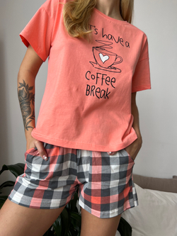 Пижама с шортами ПЖН-09 (персик, кофе)