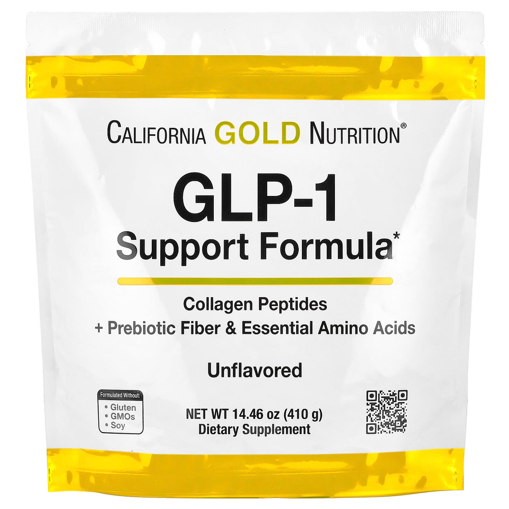 California Gold Nutrition, добавка для поддержания уровня ГПП-1 с пептидами гидролизованного морского коллагена, смесью пребиотической клетковины, устойчивой к расщеплению, и смесью незаменимых аминокислот, обогащённой лейцином, с нейтральным вкусом, 410 г (14,46 унции)
