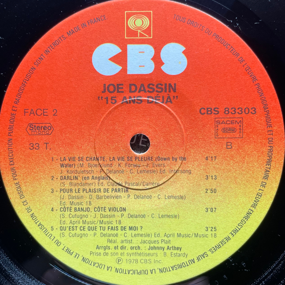 Joe Dassin ‎– 15 Ans Deja… (Франция 1978г.)