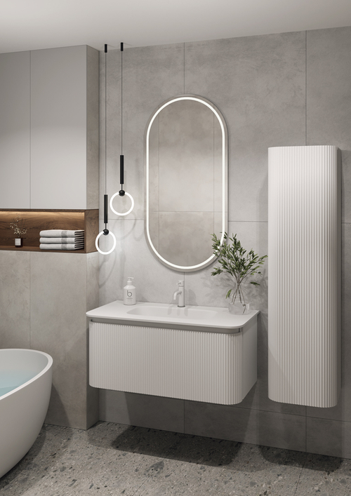 Armadi Art OVALE 1 полка рифленая 100CM БЕЛАЯ тумба + раковина