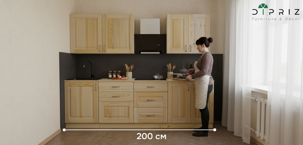 Кухонный модуль напольный, 60х60х85, Стокгольм Натур, с ящиками, со столешницей, из массива дерева, в лаке, Dipriz