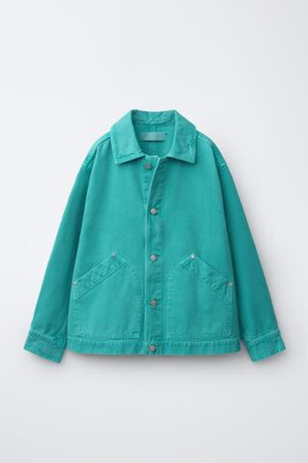 ZARA ДЖИНСОВАЯ КУРТКА-РУБАШКА, БИРЮЗОВЫЙ