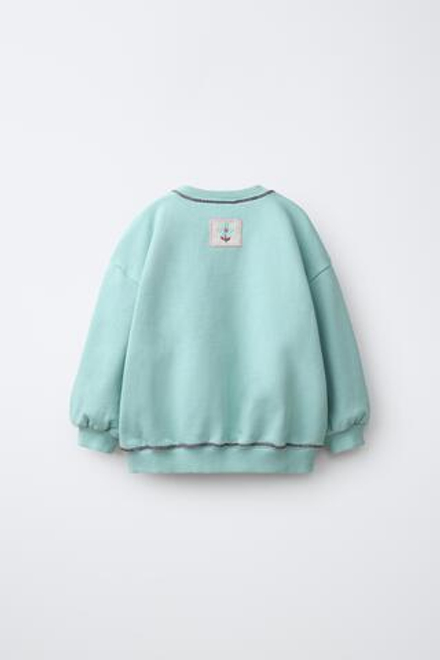 ZARA ТОЛСТОВКА С ВЫШИТОЙ НАДПИСЬЮ, БИРЮЗОВЫЙ