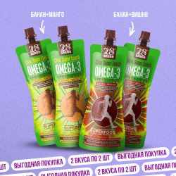 Ассорти Супер-ланчи 28SEEDS Чиа ОМЕГА-3 4 шт: Банан+Манго 2 шт, Банан+Вишня 2 шт, смузи без сахара, пп