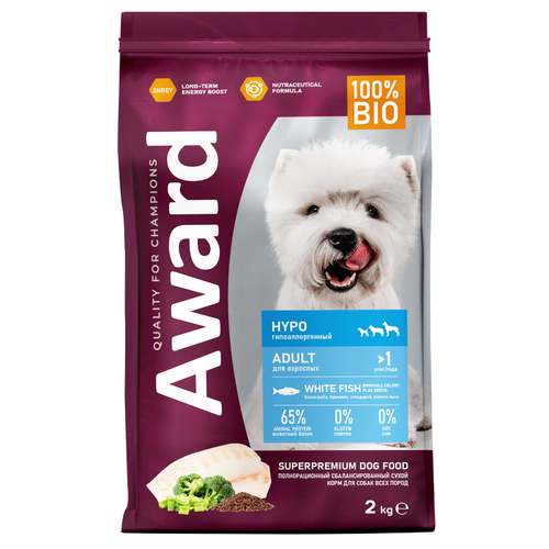 AWARD HYPO Сухой корм для взрослых собак всех пород с белой рыбой, 2кг