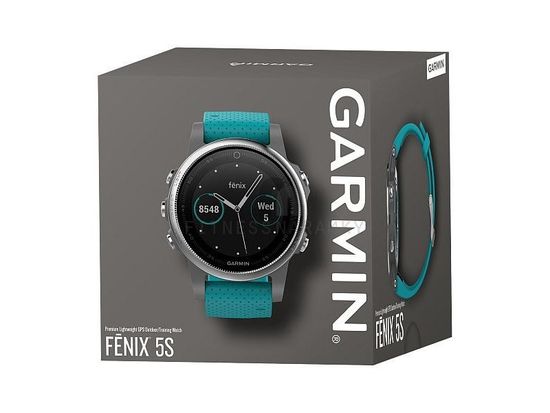 Cпортивные смарт часы Garmin Fenix 5S - серебристые с бирюзовым ремешком 010-01685-01