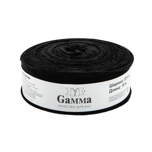 Косая бейка трикотажная 35 мм / 10 метров, № 002 черный, Gamma