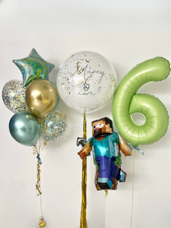 Воздушные шары Майнкрафт белый/золото/зеленый №3851