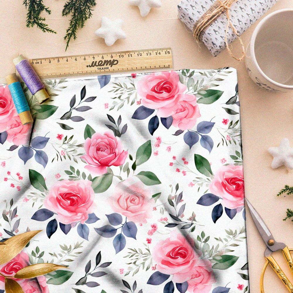 Ткань премиум флис летний розарий