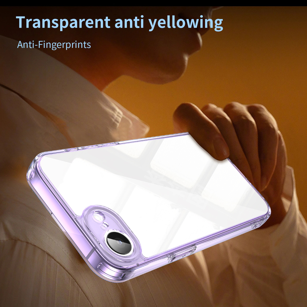 Чехол прозрачный для iPhone 16e, мягкие усиленные боковые рамки фиолетового цвета