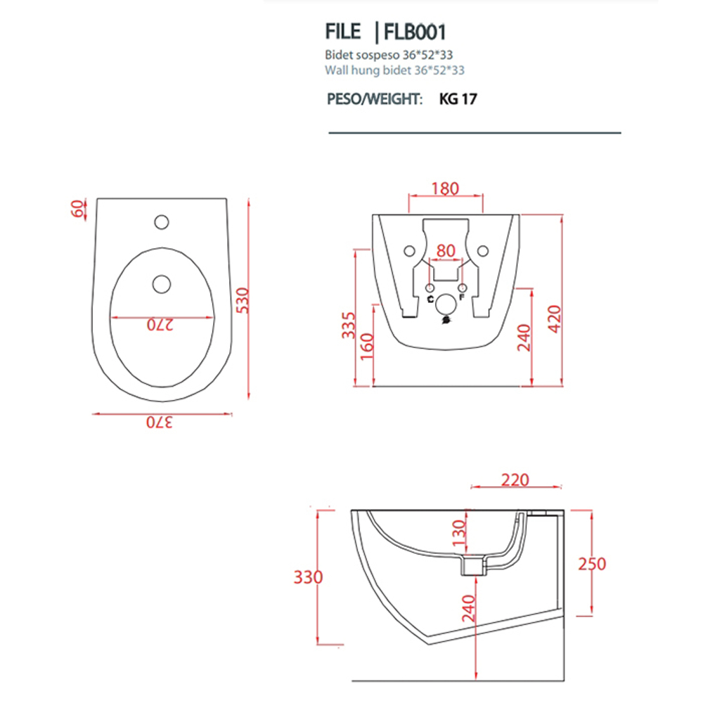 Биде подвесное Artceram File 2.0 FLB001 41 00 серое