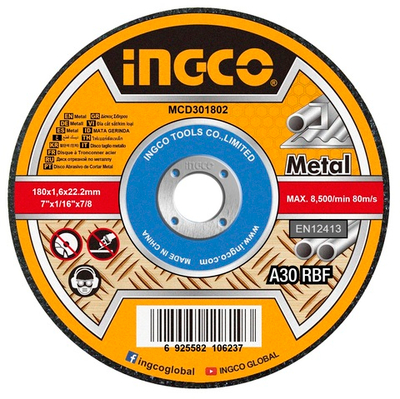 Круг отрезной 41 180х1,6х22 A 30 RBF Metal/Inox INGCO MCD301802