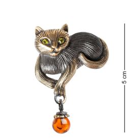 AM- 916 Брошь «Кошка» (латунь, янтарь)