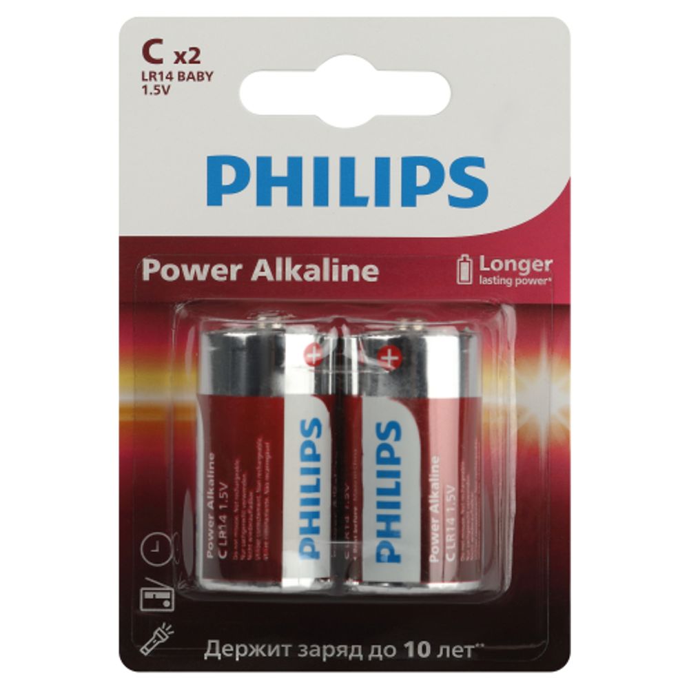 Батарейки Philips LR14P2B/51 С алкалиновые 2 шт. LR14-2BL Power (2/24/48/5760) | Батарейки Щелочные (Алкалиновые)