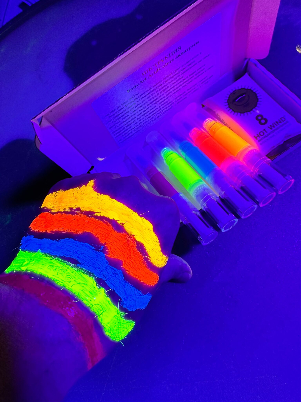 Флуоресцентный аквагрим AcidColors А01 набор маркеров 5 цветов по 10 мл.